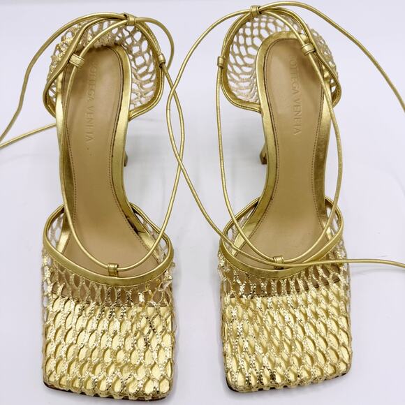 BOTTEGA VENETA Metallic leather-trimmed mesh pumps (Size 38.5) - Picture 6 of 16